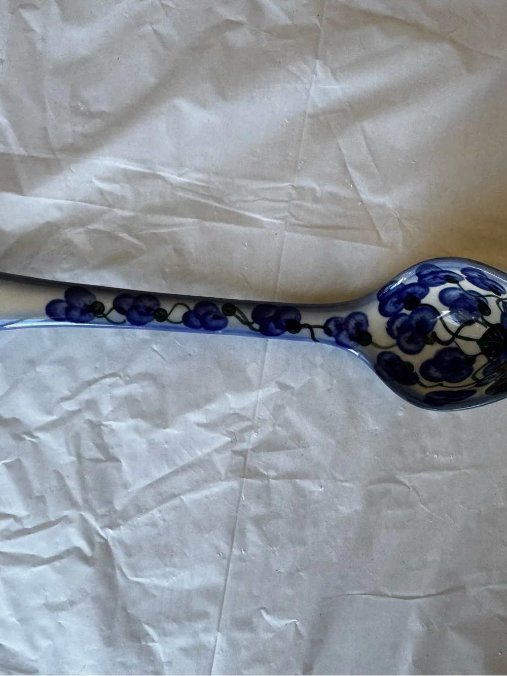 Vintage Polish Pottery Blue Floral Ceramic Spoon Decorative Spoon